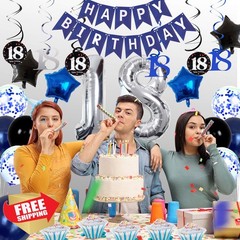 HULASO 18th Birthday Decorations Dark Blue Silver Balloons