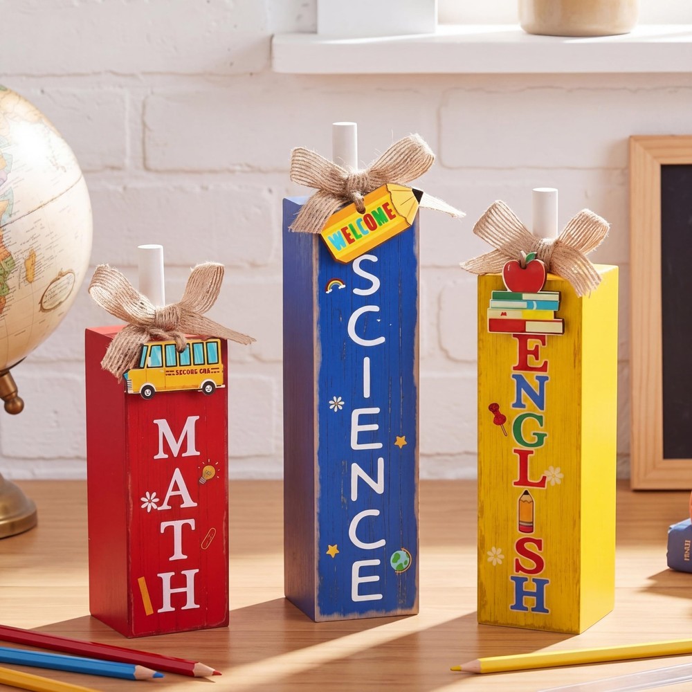 3 Pcs Welcome Back to School Table Decor First Day of School Classroom Block …