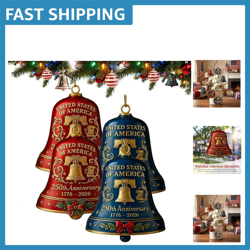 Vibrant 250th Anniversary Bell Ornaments – 4pc Acrylic Set for Independence Day