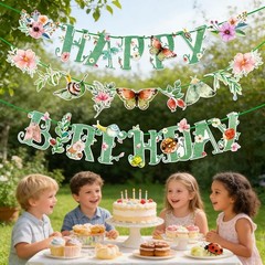 Charming Double-Sided Floral Birthday Banner with Butterflies – 70.87 Inches