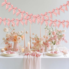 2Pcs Bow Garland Banner, Ribbon Bow Party Decorations for Baby Shower Girls Bow