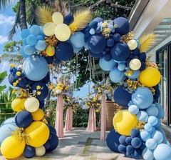 Arco De Globos Azul Y Amarillo Para Fiesta Escolar De Verano Y Cumpleanos
