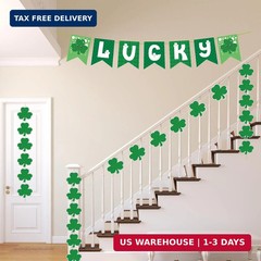 31Pcs St Patricks Day Decorations Pre-Assembled Shamrock Lucky Banner Garlands &