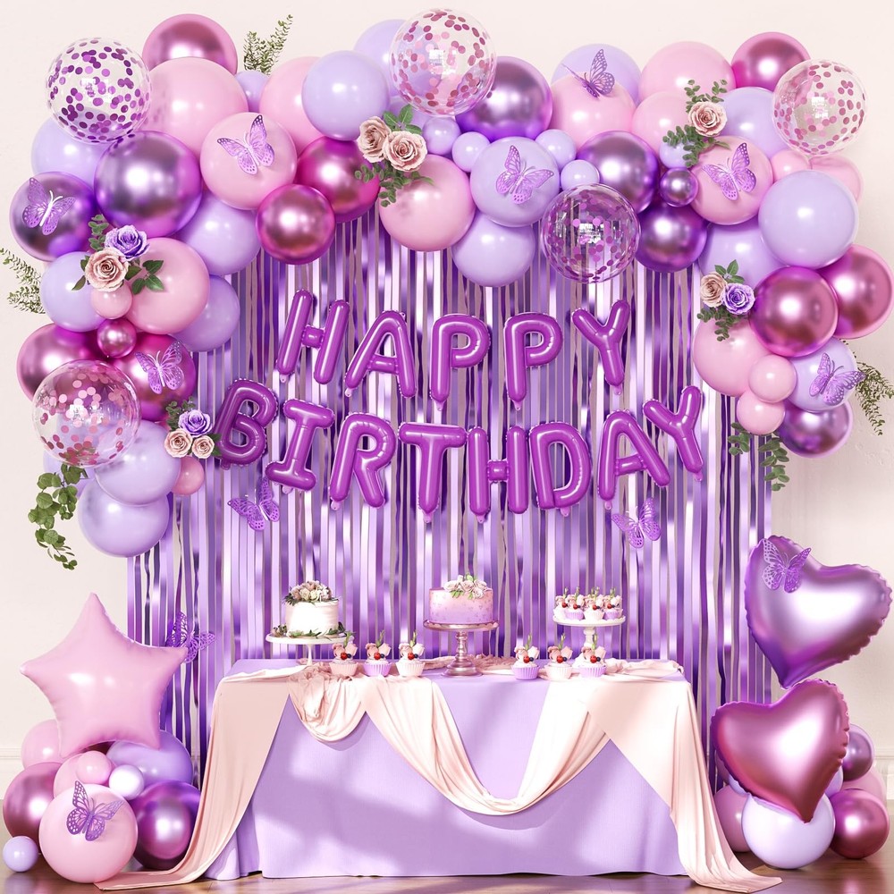 Purple Pink Birthday Decorations, Metallic Magenta Purple Lavender Balloons C…