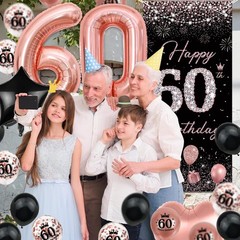 Versatile 60th Birthday Decorations – Rose Gold & Black Theme for Celebrations