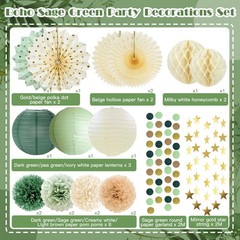 Boho Decorations Set, Sage Green Party Decorations Set, Boho Neutral Baby Sho…