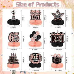 65th Birthday Decorations for Women, 9PCS Vintage Honeycomb Centerpieces Table D