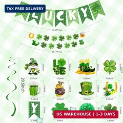 St. Patrick’s Day Decorations Kit with Lucky Banner, Hanging Swirls, Glitter Sha