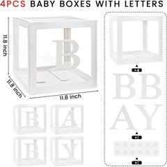 Clear Baby Shower Gift Boxes, 4 Pc, Foldable, 11.8″ Cube, BABY Letters