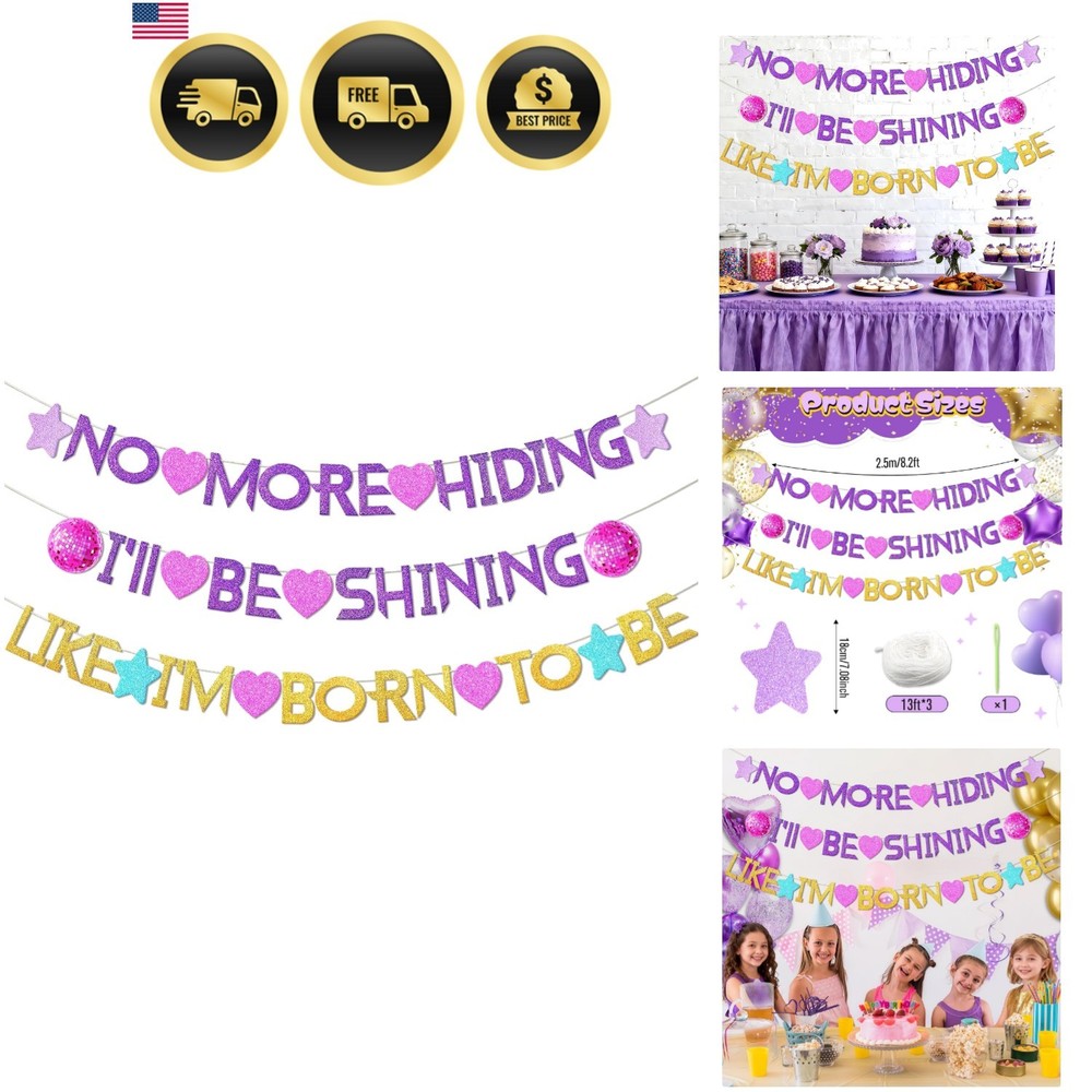 Music Party Banner Birthday Decorations Glitter Girls Celebration Supplies