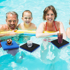 4 Pcs Foam Floating Drink Holder for Pool 9.5 Inch Blue and Black Refreshment Ta