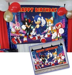 Sonic the Hedgehog Happy Birthday Backdrop 5×3.5ft,for Kids Birthday Party Decor