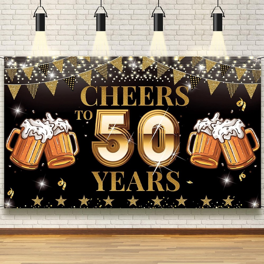 Cheers to 50 Years Backdrop Banner, Happy 50Th Birthday Decorations for Men Wome