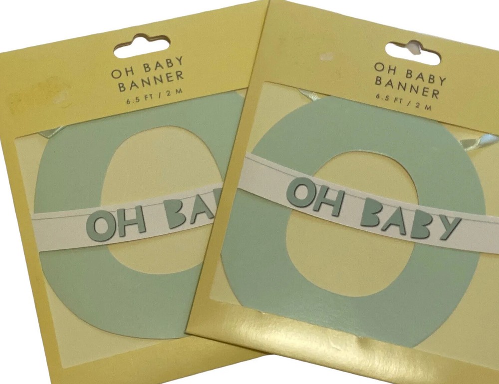 2X Baby Shower Banner By Table Fun Oh Baby 6.5 FT Banner Pastel Green Brand New