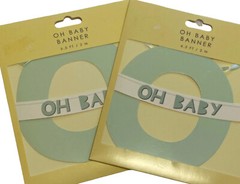 2X Baby Shower Banner By Table Fun Oh Baby 6.5 FT Banner Pastel Green Brand New