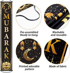 Ramadan Mubarak Banner Muslim Eid Mubarak Door Sign Hanging Banners Decoration S
