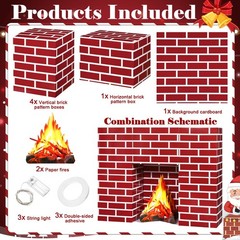 15 PCS Christmas Cardboard Fireplace Prop Fake Fire Flame Red Brick Decor