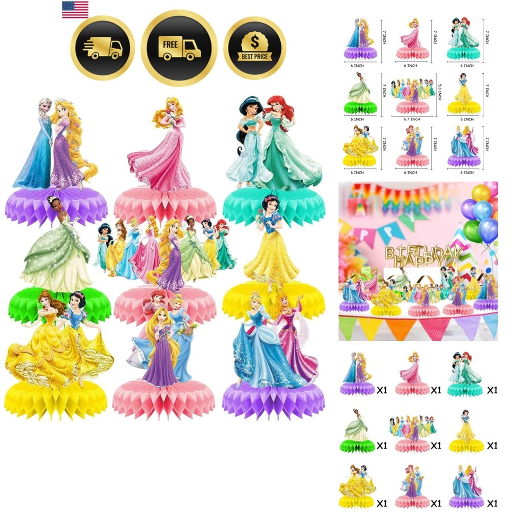 For Disne Princess Birthday Party Supplies, 9Pcs Honeycomb Centerpieces for P…
