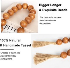 Extra Large Wood Bead Garland Brown with 1.6″ Diameter Wooden Beads and Tassels,