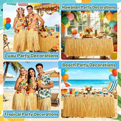 Luau Party Decorations, Grass Table Skirt for Large, 2PCS Straw Yellow