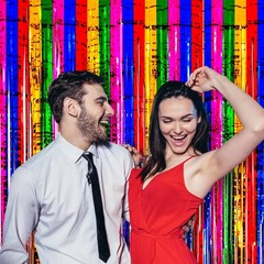 2 PCS Rainbow Foil Fringe Backdrop Curtains 3.3×8.2 Ft Tinsel Party Streamers