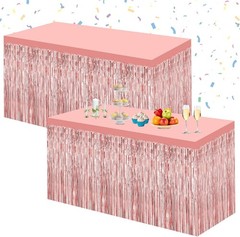 2 Pack 29.5×108 Inch Rainbow Foil Fringe Tinsel Table Skirts Disposable Table
