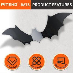 Piteno® 140Pcs Bats Halloween Decorations Party Supplies, Realistic PVC Black
