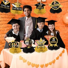 12 PCS Black Gold 8th Grade Congrats Grad 2026 Graduation Centerpiece Topper
