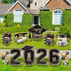 Large 11 PCS Graduation Yard Signs, Class of 2026 Congrats Grad Outdoor Lawn Yar