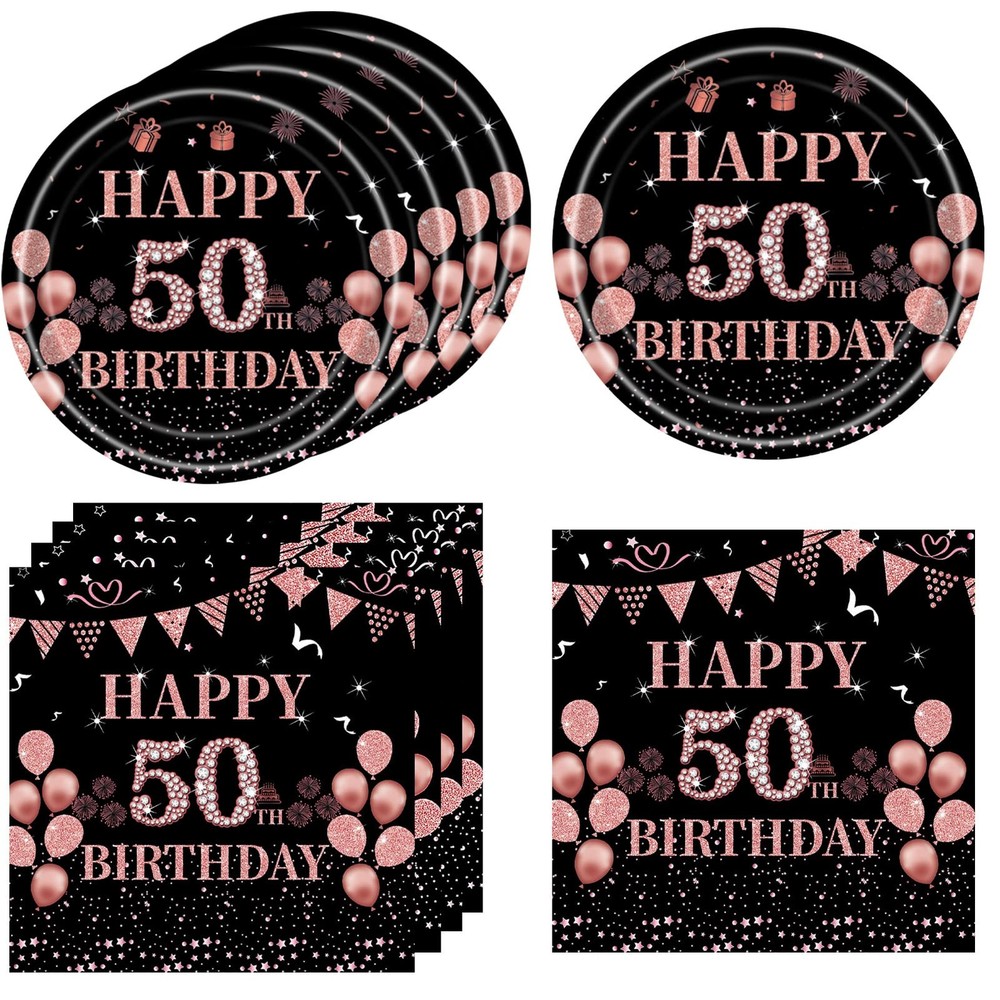 40Pcs 50th Birthday Decorations for Women Vintage Black Rose Gold 6.5,