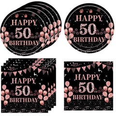40Pcs 50th Birthday Decorations for Women Vintage Black Rose Gold 6.5,