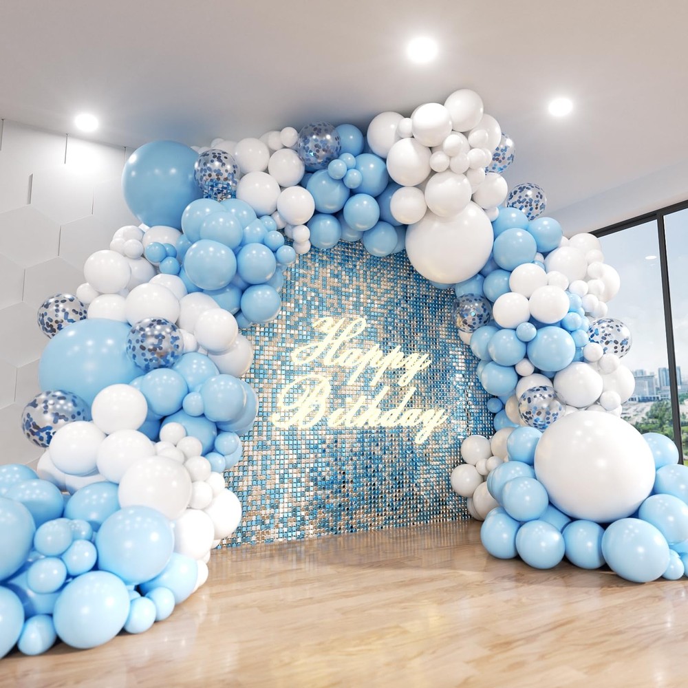 Blue and White Balloon Arch Kit, ADOINBY 140Pcs Pastel Light Blue and White