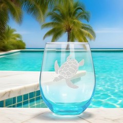 Turtle Stemless Wine Glasses Set of 4 – Mother’s Day Turtle Assortment (Etched)