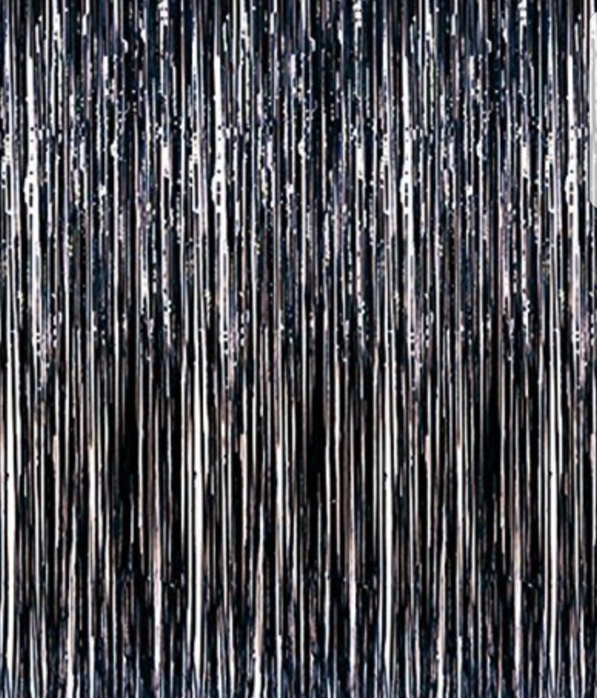 Black Metallic Foil Fringe Door & Window Curtain Party Decoration 3′ X 8′