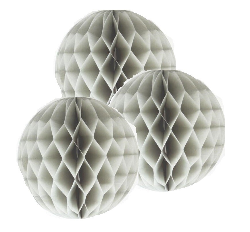 3xLight Gray 8″ HoneyComb Round Tissue Paper Lantern Balls Pom Poms Wedding