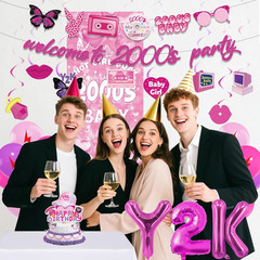 Y2K Party Decorations Early 2000S – 40 Pcs Pink Retro Themed Banner Party Hangin