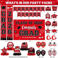 2026 Graduation Decorations, Red and Black Graduation Decorations Set with Co…
