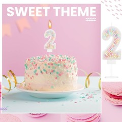 MTLEE Number 2 Candle Pastel Macaron Glitter 3D Rainbow macaron color