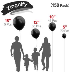 Black Balloons 150 pcs Different Sizes Pack of 18 12 10 5 Inch Matte Black Latex