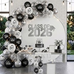 2026 Graduation Balloons Black White Silver Congrats Grad Party Decor 12 Inch