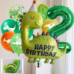 Green Dinosaur 2nd Birthday Decorations include Number 2 Balloon Large Happy …
