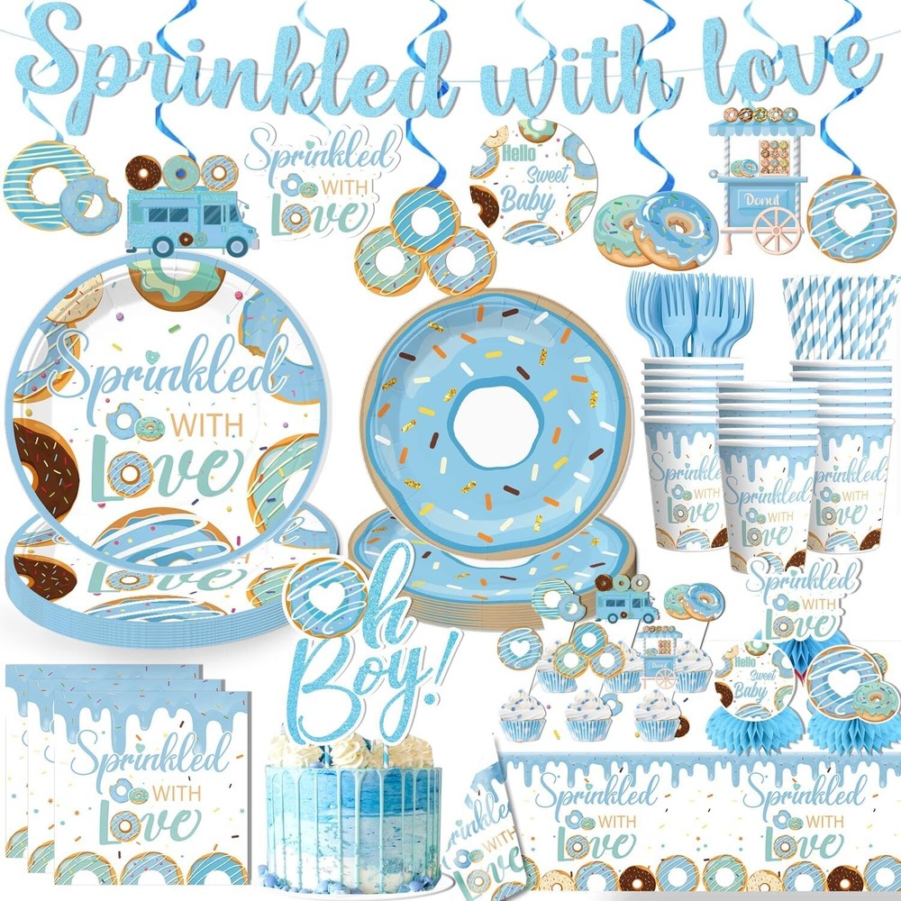 Baby Sprinkle Decorations for Boy with Cake Topper, Sprinkle with Love,Severs 25