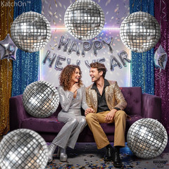 6pc 22″ Big Silver Disco Ball Balloons|Disco Party Decor,4D Sphere Disco Balloon