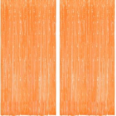 Party Streamers Fringe Backdrop Orange Tinsel Curtain Pumpkin Decor 2 PCS