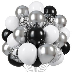 Black and Silver Balloons, 60pcs 12 Inches Black White Silver Confetti Balloo…