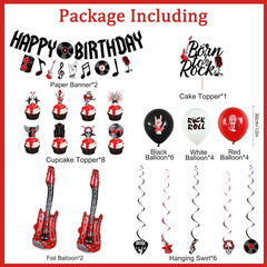 Rock and Roll Birthday Party Decorations – Happy Birthday Banner, Hanging Swirls
