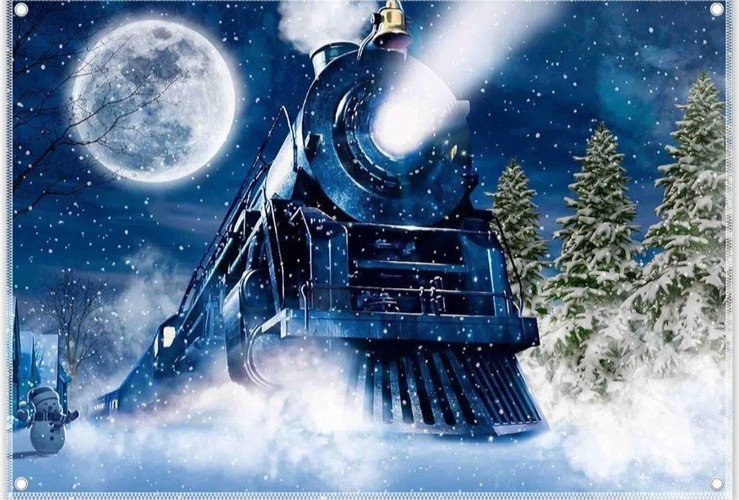 Steam Train Winter Background 8 ft X 6 ft Christmas Photography Backdrop NEW