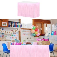 2 Pcs 29×108 Inch Light Pink Metallic Foil Fringe Tinsel Table Skirts
