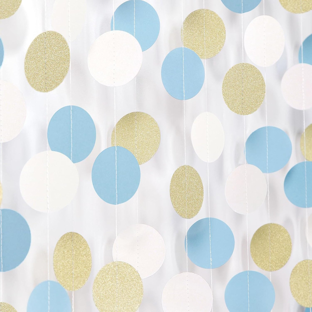 Light-Dusty Blue Beige-Gold Boho Party-Decorations – 64Ft Men Boy Birthday Paper