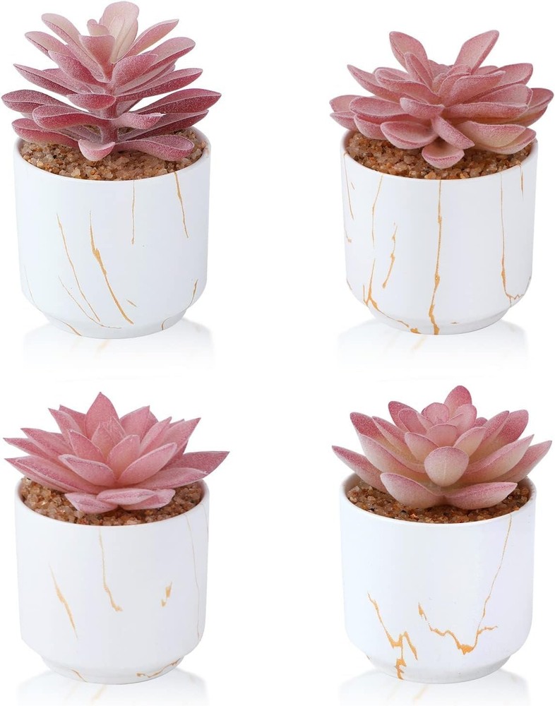 ZENIDA Succulent Artificial Plants,Cute Fake 2.2″ x 2.4″ x 3.3″, White